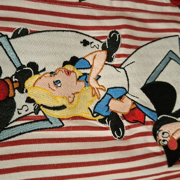 Disney Women's Striped Red Alice in Wonderland Embroidered Shirt (Size L) - Picture 6 of 9